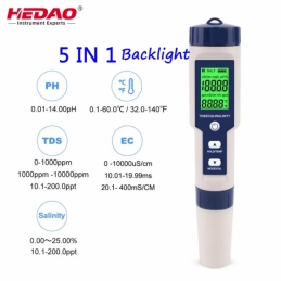 China 5 in 1 TDS/EC/PH/Salinity/Temperature water quality tester with backlight 5 in 1 TDS/EC/PH/Salinity/Temperature water quality tester with backlight company